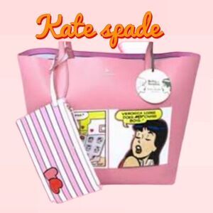 KATE SPADE NWT REVERSIBLE ARCHIE COMICS TOTE HAND BAG WITH MATCHING POUCH LARGE